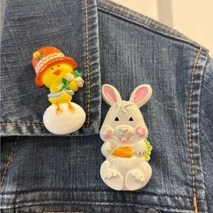 Vintage Easter Chick and Bunny Brooch Set